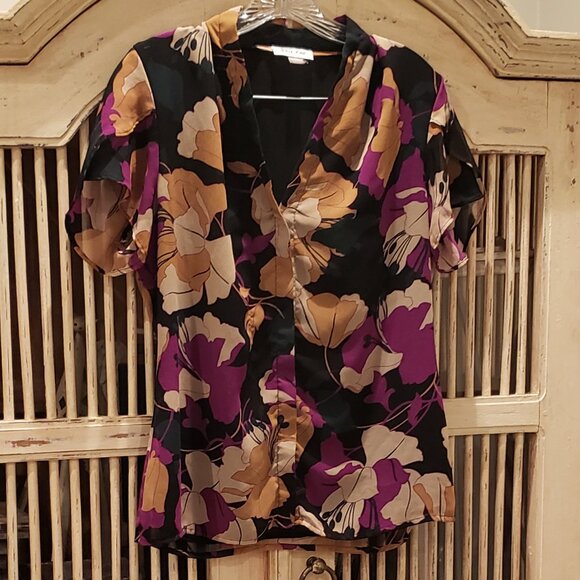 Calvin Klein Black Floral Print Pullover Top - Picture 1 of 9